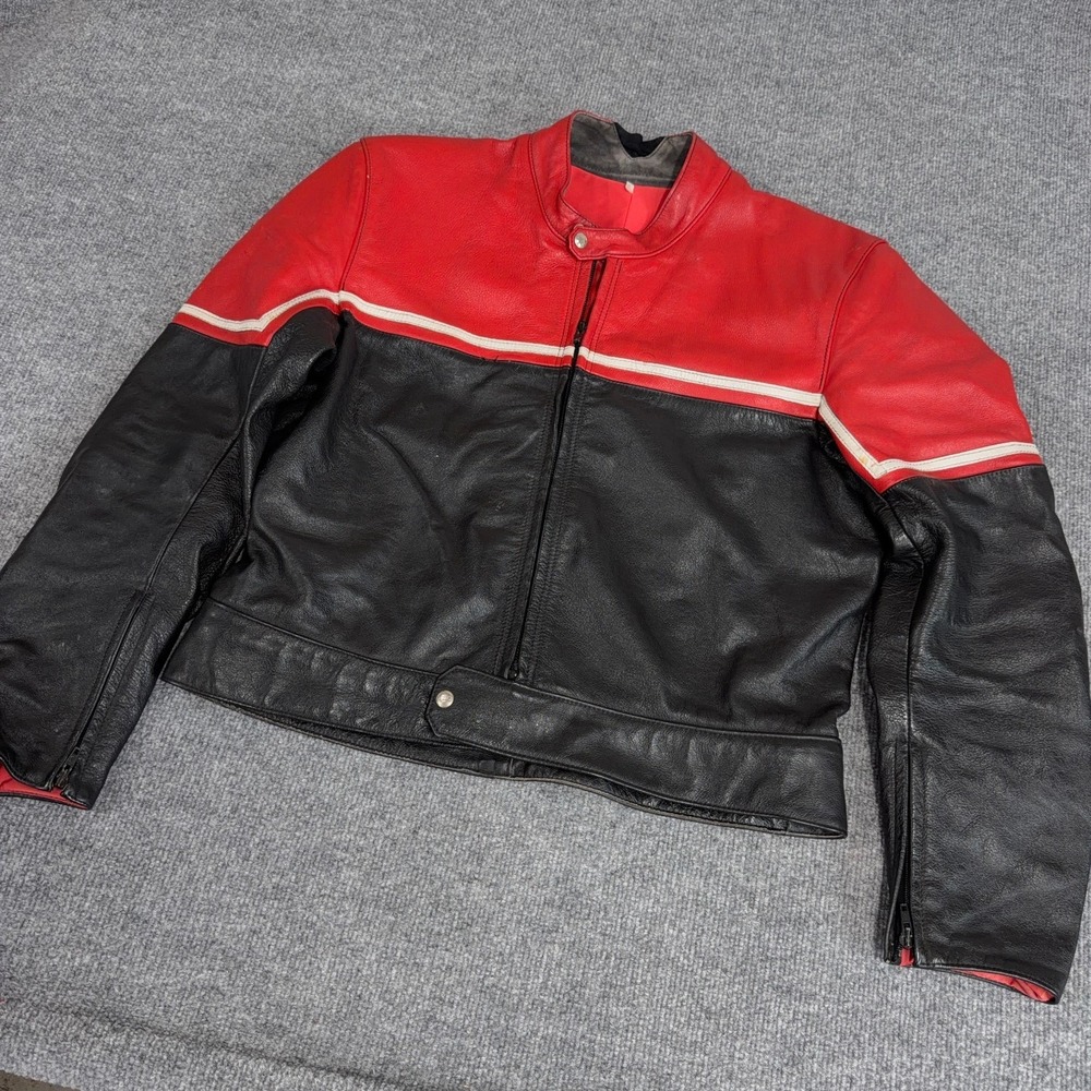 Speed Mode Leather Jacket 70s Vintage Biker Racing Suzuki Motorcycle Red (46 US)